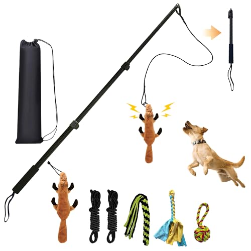GRETMIX Flirt Pole für Hunde, interaktives Hundespielzeug, ausziehbarer Teaser Zauberstab mit Köder, Kauspielzeug, Jagd und Tauziehen für kleine, mittelgroße und große Hunde, Training, Spielübung von GRETMIX