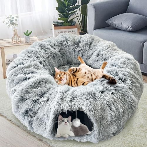 GRETMIX Katzentunnelbett mit zentraler Matte, Big Tube Spielplatz-Spielzeug, weiches Plüschmaterial, Katzen-Donut-Tunnel, Peekaboo Katzenhöhle, Vollmond-Katzentunnel für Katze, Kätzchen, Welpen, GRETMIX Katzentunnelbett mit zentraler Matte, Big Tube Spielplatz-Spielzeug, weiches Plüschmaterial, Katzen-Donut-Tunnel, Peekaboo Katzenhöhle, Vollmond-Katzentunnel für Katze, Kätzchen, Welpen, von GRETMIX