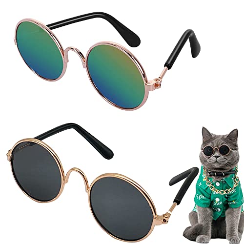 Mode Pet Brillen, 2 Stück Hundebrille, Katze Brille, Pet Schutz Sonnenbrille, Haustier Brille, Für Katzen Und Hunde Cosplay Party Kostüm Foto Requisiten(Schwarzgrau, Bunt) von GRGE