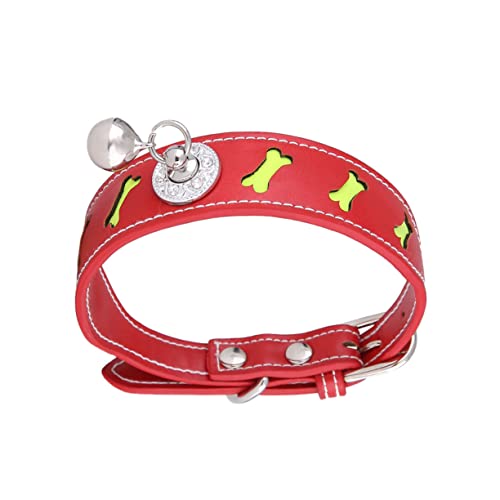 GRIRIW Hundehalsband in Form Eines Pu-leders Mit Glockendekor Reflektierende Verstellbare Katzenhalskette Rote Haustieridentifikation von GRIRIW