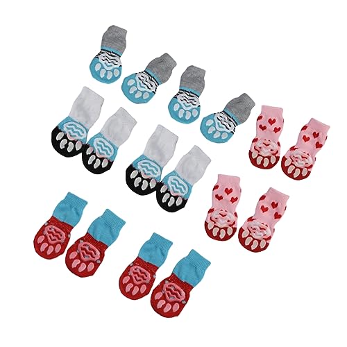GRIRIW 16 Stück Haustier Socken Baumwollsocken rutschfest Für Hunde Und Katzen Warme Wintersocken Elastisches Design Anti Rutsch Sohle Für Innenräume Und Draußen von GRIRIW