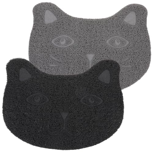 GRIRIW 2 Stück Katzenmatten rutschfeste Futter und Katzenstreumatte Langlebig und Temperaturbeständig für Drinnen mit Pfotenfreundlichem Design Schwarz und Dunkelgrau von GRIRIW