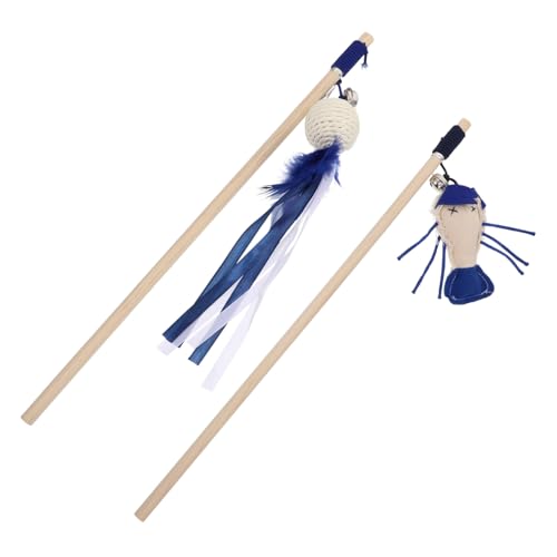 GRIRIW 2 Stück Teiliges Katzenspielzeug aus Holz Langlebige Katzenangel mit Stoffmaus und Ball Interaktives Katzenangel Bewegung und für Gesunde Katzen von GRIRIW