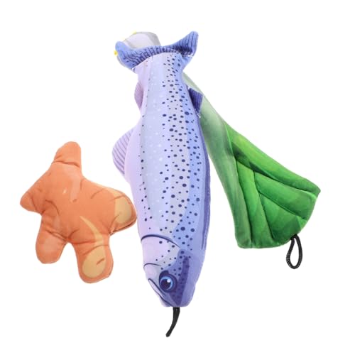 GRIRIW 3 Stück Teiliges Fischförmiges Katzenminze für Katzen Plüsch Katzen mit Knisterpapier Interaktives Kauspielzeug für Kätzchen Zahnungshilfe für Indoor von GRIRIW