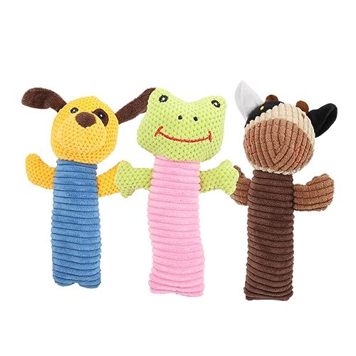 GRIRIW 3stücke Teiliges Quietschenden Weichen Plüschspielzeugen Für Kleine Hunde Für Spiel Und Zahnpflege Bestehend Gelbem Hund Braunem Kalb Und Grünem Frosch von GRIRIW