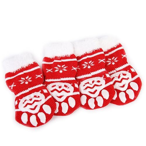 GRIRIW 4 Stück Baumwollsocken für Haustiere Weihnachtssocken für Haustiere Pudel Baumwollsocken Welpensocken weihnachtsstrumpf Xmas socken sockenschuhe Hundesocken rutschfest Hündchen von GRIRIW