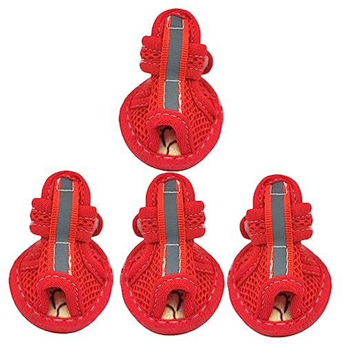 GRIRIW 4 Stück Haustiersandalen schützende Hundeschuhe Mesh-Stiefel für Hunde Hund Sandalen Paws pfotenschutz Schuhe für hundepfoten rutschfeste Haustierschuhe rutschfeste Schuhe rot von GRIRIW
