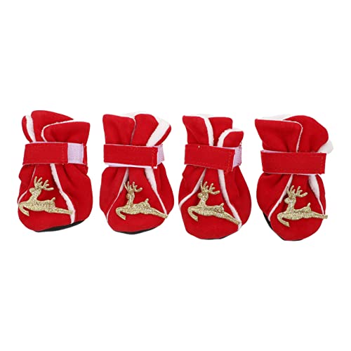 GRIRIW 4 Stück Weihnachtsschuhe Für Haustiere Schuhsohlenschutz Für Turnschuhe wasserdichte Hundeschuhe Pfotenschutzstiefel Hund Weihnachtsschuhe rutschfest Outdoor-Schuhe Polyester Rot von GRIRIW
