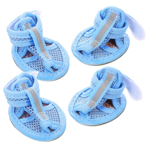 GRIRIW 4stücke Atmungsaktive Hundeschuhe Für Sommer rutschfeste Sandalen Mesh Für Kleine Und Mittelgroße Hunde Für Heiße Blau von GRIRIW