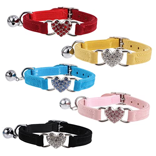 GRIRIW 5 Stück Katzenhalsband Verstellbar mit Glöckchen und Strass Geeignet für Verschiedene Anlässe Wie Halloween Hochzeiten und Fotoshootings Farben Rot Gelb Blau Rosa Schwarz von GRIRIW