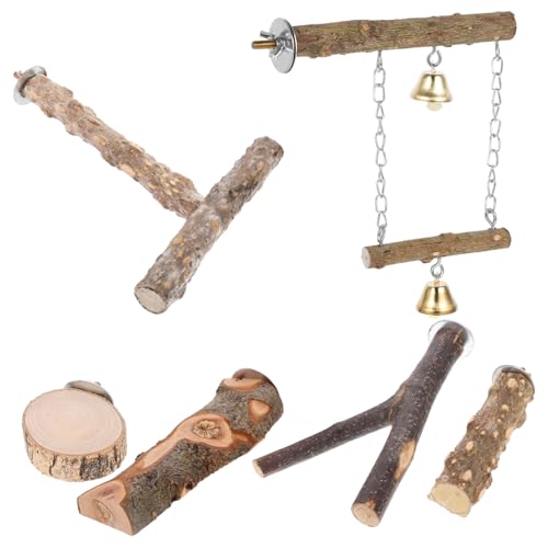 GRIRIW 6St Vogelständer-Set Holz Spielzeug holzspielzeug Holzspielständer für Vögel Vogelkletter-Sitzstange Vogelkäfig Zubehör für das Vogeltraining Vogelspielzeug für Sittiche natürlich von GRIRIW