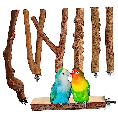 GRIRIW 7 Stück Pfefferholzstangen Vogelkäfigzubehör Vogelsitzstangen Plattform Holzsitzstangen Ständer Holzsitzstangen Plattform Vogelsitzstangen Für Sittiche Naturholzzweigständer von GRIRIW