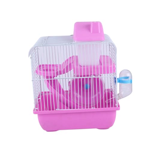 GRIRIW Doppelschicht Kleintierkäfig mit Rutsche und Laufrad Haustierhaus für Hamster und Chinchilla Leichtes Rosa Robustes Villa Gehege Auslaufsicherem Trinkflasche Zufällige Farbe von GRIRIW