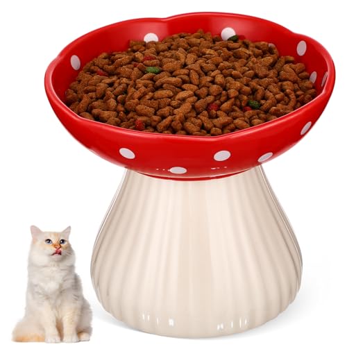 GRIRIW Erhöhter Futternapf für Haustiere Keramik-katzennapf Rotes Pilz-Design Breit und Flach Schnurrhaarfreundlich GRIRIW Erhöhter Futternapf für Haustiere Keramik-katzennapf Rotes Pilz-Design Breit und Flach Schnurrhaarfreundlich von GRIRIW