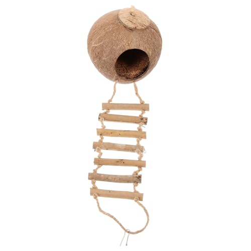GRIRIW Hängendes Vogelnest mit Leiter Kokosnussschalen Bird Bed für Vögel und Kleintiere Teiliges mit Weichem Kokosmatte Dekoratives Vogelhaus für Hamster Sittiche und von GRIRIW
