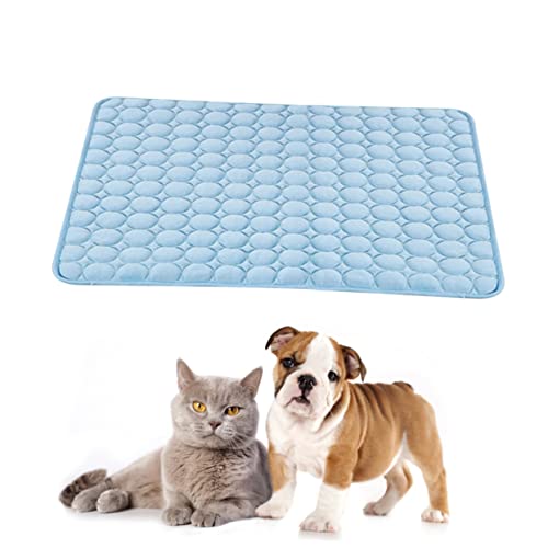 GRIRIW Haustier Kühlmatte für Hunde und Katzen Selbstkühlende Decke aus Atmungsaktivem EIS Seidenmaterial für Sommer Blau von GRIRIW