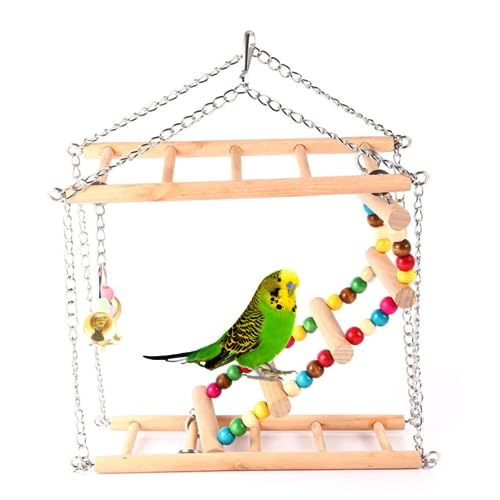 GRIRIW Holzspielzeug Für Vögel Hängende Leiter Mit Schwingfunktion Für Papageien Und Kleintiere Sicher Und Robust Mit Eisenkette Für Stundenlangen Spielspaß Und Aktivität von GRIRIW