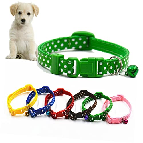 GRIRIW Kleines Hundehalsband Mit Dots Und Glöckchen Für Welpen Verstellbar Grün Für Kleine Für Weihnachten von GRIRIW