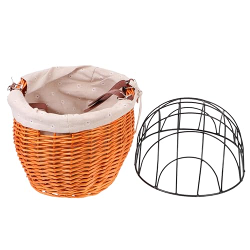 GRIRIW Rattan Geflochtener Fahrradkorb mit Stabilem Eisenrahmen Atmungsaktivem Haustierkorb für Katzen und Hunde Abnehmbarer Deckel Einfache Montage Vielseitiger Zufällige Farbe von GRIRIW