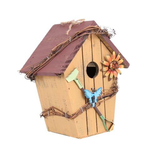 GRIRIW Rustikales Hängendes Vogelhäuschen aus Holz mit Schrägdach Wetterfestes Dekorationspendant für Garten Hochzeit und Innenbereich Leichtes Langlebiges Nistkasten Modell für von GRIRIW