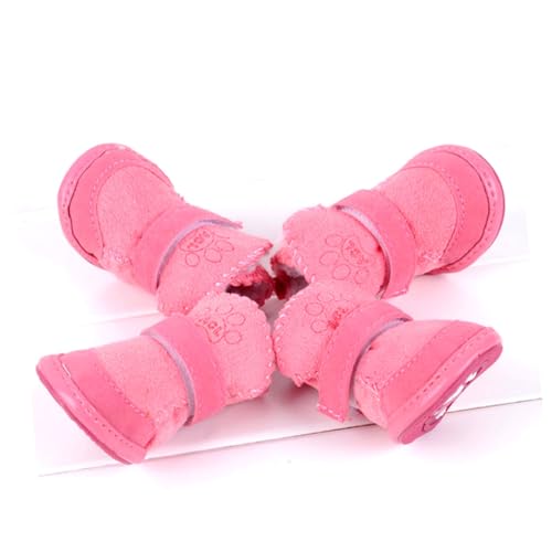 GRIRIW Set 4tlg Hund Warme Stiefel Hundeschuhe Für Kleine Hunde Schneehundeschuhe Pfotenschutz Für Hunde rutschfeste Schuhe Für Haustiere Schneestiefel Haustier Hund Warm Halten Rosa von GRIRIW