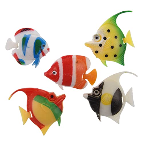 GROCKSTR Kuenstliche Multi farbige Kunststoff Fisch Ornament 5 Stueck Fuer Aquarium von GROCKSTR