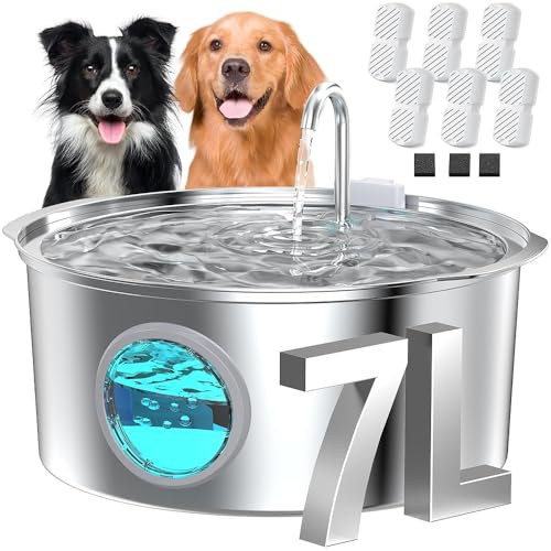 Pet Water Fountain for Large Dogs: Metal Dog Water Fountain - Silent Big Dog Fountain - 7L/230oz/1.8G Dog Drinking Fountain Inside - GROOKPET Water Fountain for Pets Indoor Large - 9 Filters von GROOKPET