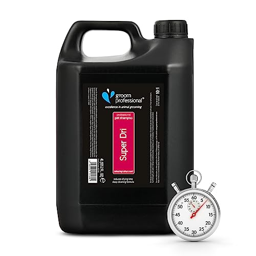 GROOM PROFESSIONAL Super Dri Hundeshampoo - Hundeshampoo Gegen Geruch - Tiefenreinigendes Shampoo - Verkürzt die Trocknungszeit - Perfekt für dickfellige Rassen - Zitrusduft, 4 Liter GROOM PROFESSIONAL Super Dri Hundeshampoo - Hundeshampoo Gegen Geruch - Tiefenreinigendes Shampoo - Verkürzt die Trocknungszeit - Perfekt für dickfellige Rassen - Zitrusduft, 4 Liter von GROOM PROFESSIONAL