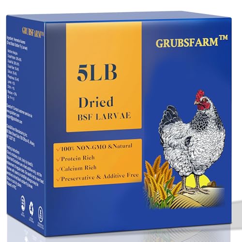GRUBSFARM Premium getrocknete schwarze Soldaten-Fliegenlarven für Hühner, 2,3 kg, überlegen gegenüber Mehlwürmern, 85 x mehr Kalzium als Mehlwürmer, zum Häuten und Legen von Hühnern, Nahrungsergänzungsmittel für Enten von GRUBSFARM
