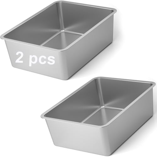 GRWO Katzentoilette aus Edelstahl, Kitty Katzentoilette für Katzen bis zu 5.0 kg, Antihaft-Metall-Katzentoilette, Indoor-Katzentoilette mit hohen Seiten, auslaufsicher, einfache Reinigung (2 Stück) von GRWO