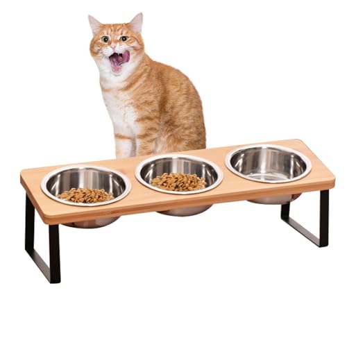 Neigbare Katzennäpfe mit Ständer, 3 Stück Katzenfutterschüssel, höhenverstellbar, erhöhte Futternäpfe für Katzen und kleine Hunde, ergonomische, erhöhte Futterstation, 15° geneigte Keramik-Futter- und von GSDGV