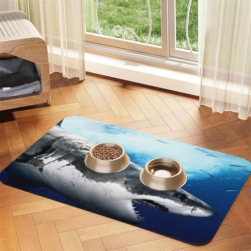 GSGCSBYMLG 3D Shark Fish bedruckte Haustier-Tischdecke aus saugfähigem Leder von GSGCSBYMLG
