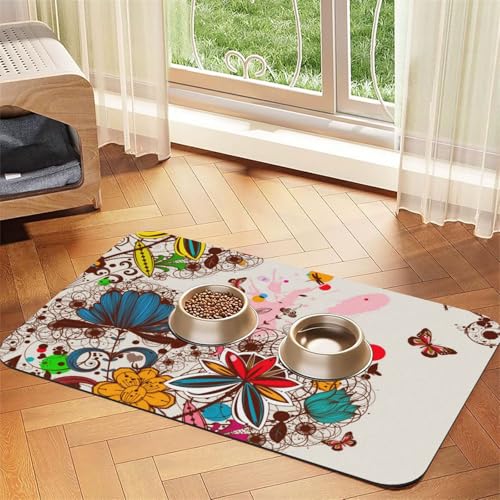 GSGCSBYMLG Bunte Tischdecke aus Leder mit Blumen- und Schmetterlings-Aufdruck von GSGCSBYMLG