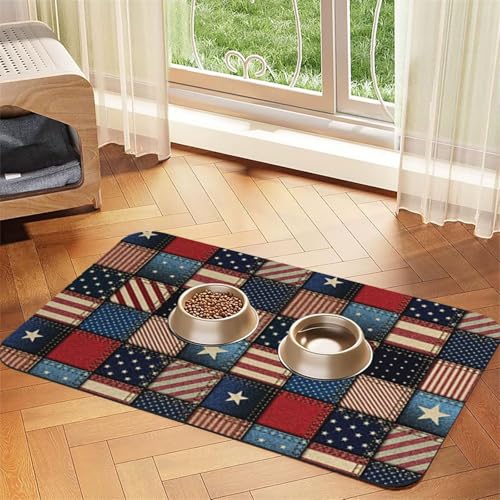 GSGCSBYMLG Tischsets mit amerikanischer Flagge, Patchwork-Druck, saugfähig, Leder von GSGCSBYMLG