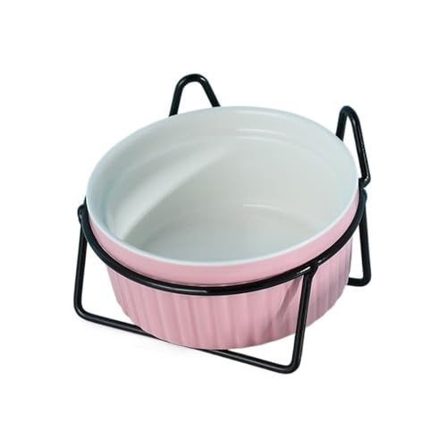 Hoher Katzenschüssel Erhöhter Katzennapf, Doppelnäpfe mit Metallständer, erhöhtes Futter- und Wassernäpfe-Set for Katzen, Kätzchen, Hunde für Futter und Wasser (Color : Blcak-Pink-1) von GSJNHY