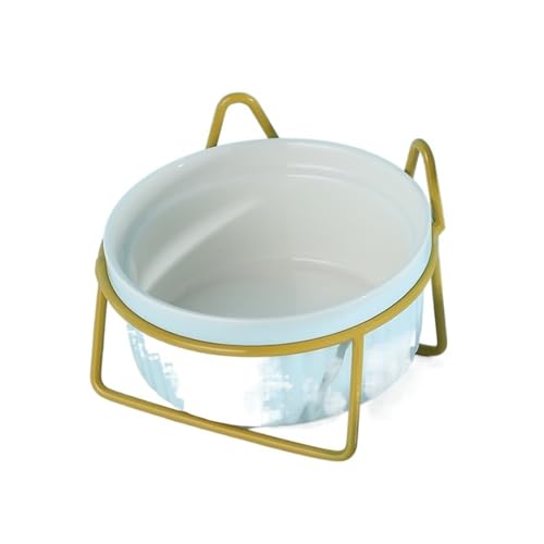 Hoher Katzenschüssel Erhöhter Katzennapf, Doppelnäpfe mit Metallständer, erhöhtes Futter- und Wassernäpfe-Set for Katzen, Kätzchen, Hunde für Futter und Wasser (Color : Gold-Blue-1) von GSJNHY