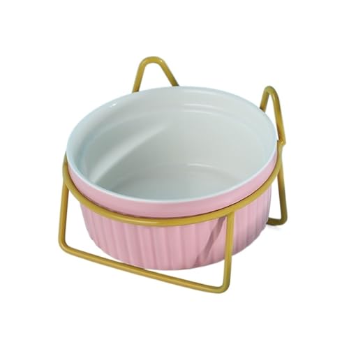 Hoher Katzenschüssel Erhöhter Katzennapf, Doppelnäpfe mit Metallständer, erhöhtes Futter- und Wassernäpfe-Set for Katzen, Kätzchen, Hunde für Futter und Wasser (Color : Gold-Pink-1) von GSJNHY