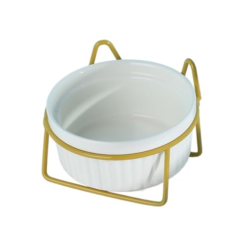 Hoher Katzenschüssel Erhöhter Katzennapf, Doppelnäpfe mit Metallständer, erhöhtes Futter- und Wassernäpfe-Set for Katzen, Kätzchen, Hunde für Futter und Wasser (Color : Gold-White-1) von GSJNHY