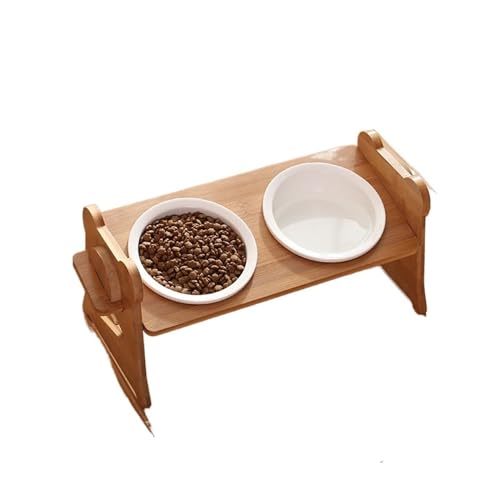 Hoher Katzenschüssel Haustiere Doppelnapf Hund Katze Futter Wasser Feeder Ständer Erhöhte Keramik Schüssel Schüssel Holztisch Heimtierbedarf für Futter und Wasser (Color : Double Bowls) von GSJNHY