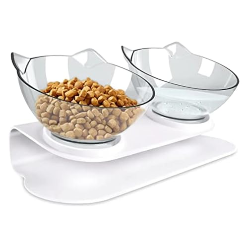 Hoher Katzenschüssel Katzennäpfe, Katzenfutternäpfe, erhöhte, geneigte Schüsseln for Welpen und Hasen, orthopädische Katzennäpfe for Katzen für Futter und Wasser (Color : Double Bowls-1) von GSJNHY