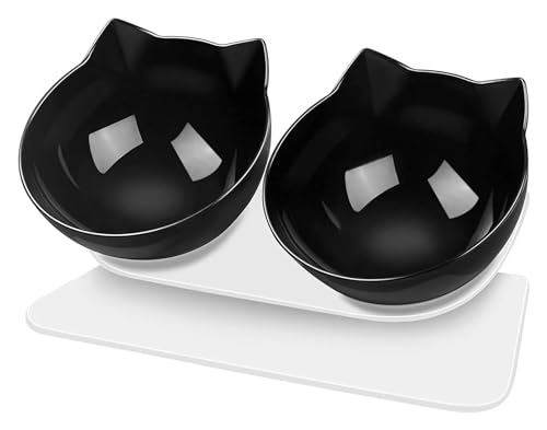 Hoher Katzenschüssel Katzennäpfe, Katzenfutternäpfe, erhöhte, geneigte Schüsseln for Welpen und Hasen, orthopädische Katzennäpfe for Katzen für Futter und Wasser (Color : Double Bowls-2) von GSJNHY