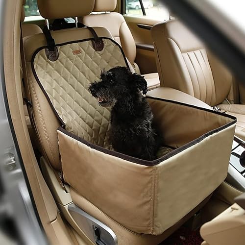 Hunde Autositz 2 in 1 Auto-Front-Haustier-Autositzbezug, wasserdicht, for Welpenkorb, rutschfest, for Haustier-Autoträger, Hund, Katze, Auto-Booster, Outdoor-Reisen (Color : B-Champagne) von GSJNHY