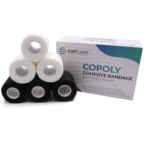 GSPCARE Selbsthaftende Bandage 5 cm x 4,5 m, 6 Rollen Elastisch Kohäsiver Verband Tierverband Selbstklebend, Haftbandage für Schwellungen der Knöchelverstauchungen am Handgelenk ( 3 Weiß 3 Schwarz ) GSPCARE Selbsthaftende Bandage 5 cm x 4,5 m, 6 Rollen Elastisch Kohäsiver Verband Tierverband Selbstklebend, Haftbandage für Schwellungen der Knöchelverstauchungen am Handgelenk ( 3 Weiß 3 Schwarz ) von GSPCARE