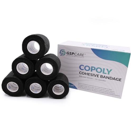 GSPCARE Selbsthaftende Bandage 5 cm x 4,5 m, 6 Rollen Elastisch Kohäsiver Verband Tierverband Selbstklebend, Haftbandage für Schwellungen der Knöchelverstauchungen am Handgelenk (Schwarz) von GSPCARE