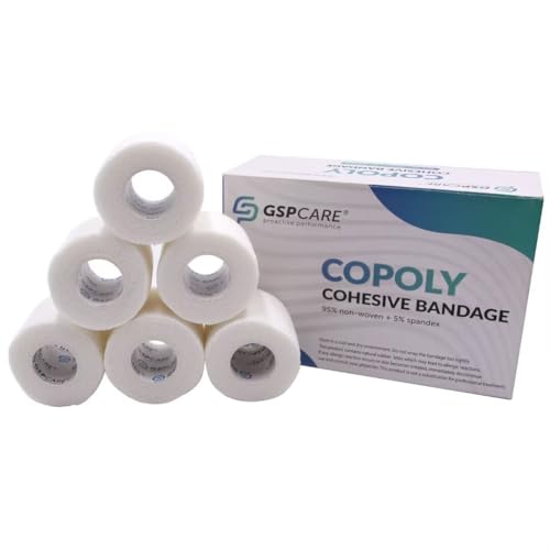 GSPCARE Selbsthaftende Bandage 5 cm x 4,5 m, 6 Rollen Elastisch Kohäsiver Verband Tierverband Selbstklebend, Haftbandage für Schwellungen der Knöchelverstauchungen am Handgelenk ( Weiß ) von GSPCARE