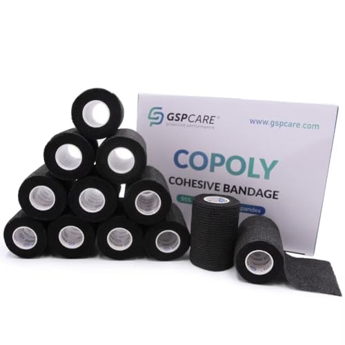GSPCARE Selbsthaftende Bandage 7.5 cm x 4,5 m, 12 Rollen Elastisch Kohäsiver Verband Tierverband Selbstklebend, Haftbandage für Schwellungen der Knöchelverstauchungen am Handgelenk ( Schwarz ) von GSPCARE