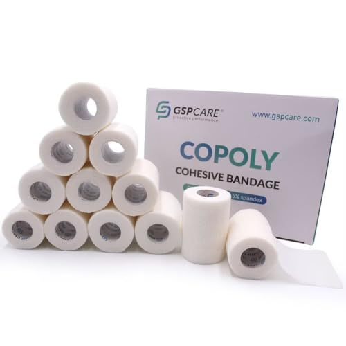 GSPCARE Selbsthaftende Bandage 7.5 cm x 4,5 m, 12 Rollen Elastisch Kohäsiver Verband Tierverband Selbstklebend, Haftbandage für Schwellungen der Knöchelverstauchungen am Handgelenk (Weiß) von GSPCARE