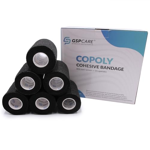 GSPCARE Selbsthaftende Bandage 7.5 cm x 4,5 m, 6 Rollen Elastisch Kohäsiver Verband Tierverband Selbstklebend, Haftbandage für Schwellungen der Knöchelverstauchungen am Handgelenk ( Schwarz ) von GSPCARE
