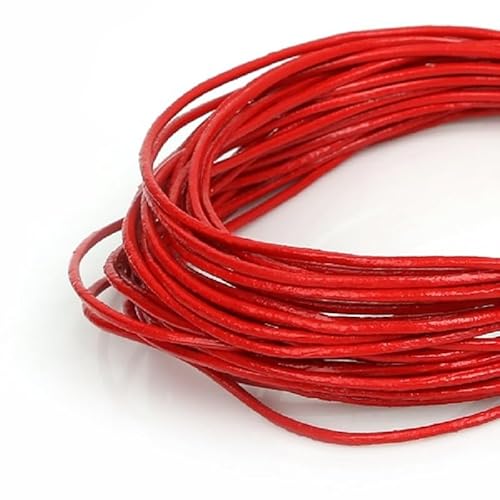 Lederband Kette 5 mt/los 1/1,5/2mm 16 Farben Echte Runde Lederband Faden for Armband Schmuck Machen DIY Entdeckungen Schnur String (Color : Red, Size : 1mm) von GSXLZ