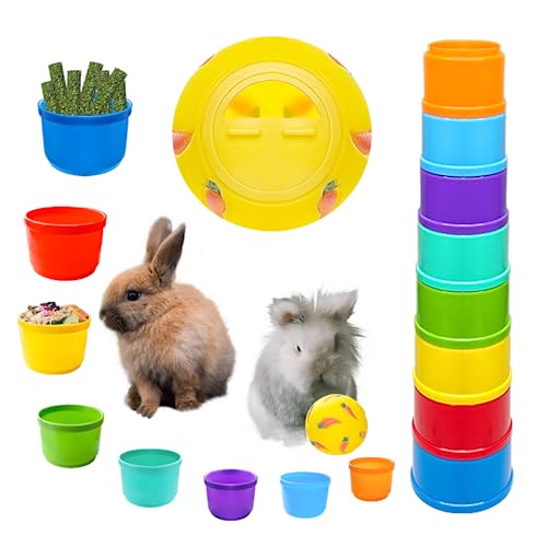 GSYUWIH 9 Stück stapelbare Becher für Kaninchen, stapelbar, Hasen-Becher mit Kaninchenfutterspender, Kunststoff-Hasen-Stapelbecher, 8 farbige Nistspielzeug, Kaninchenspielzeug von GSYUWIH